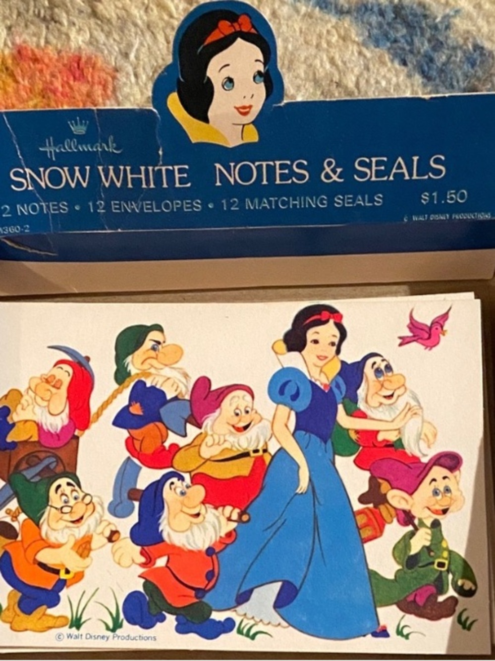 Vintage 70s Hallmark Snow White Walt Disney Productions note cards stationery